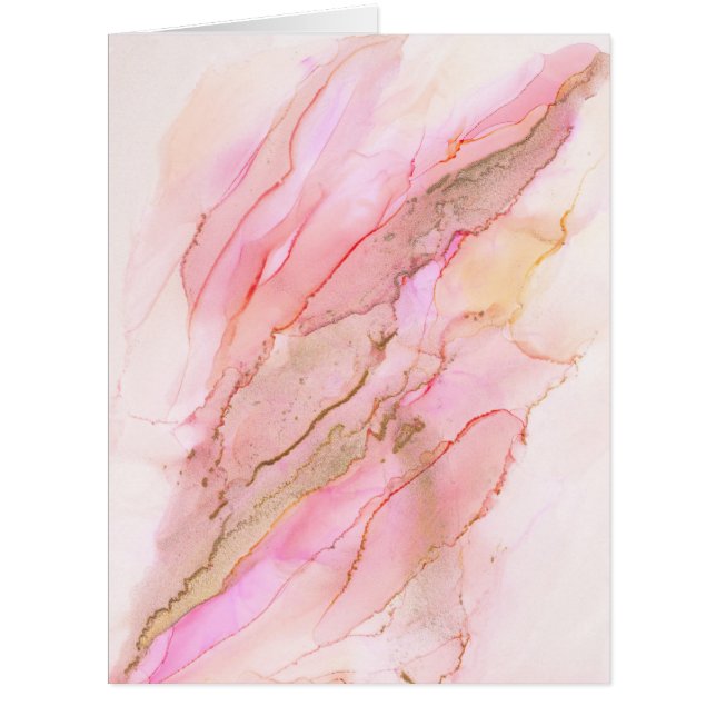 Cartão Tons rosa em nuvens de tinta com Dourado (Frente)