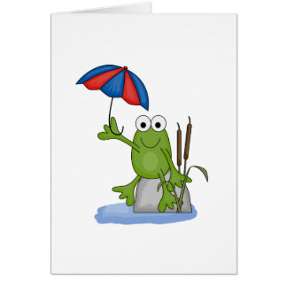 Cartão tonto sentado sob guarda-chuva