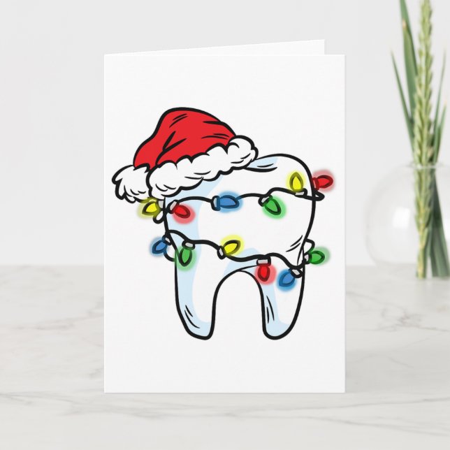 Cartão Tooth Christmas Light Santa Hat Dentist Dental Hyg (Frente)