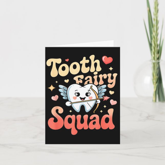 Cartão Tooth Fairy Squad Cute Cud Tooth Retro Dental Humo (Frente)