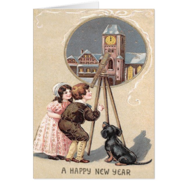 Cartão Torre de Relógio de Cachorros com Telescópio para  (Frente)