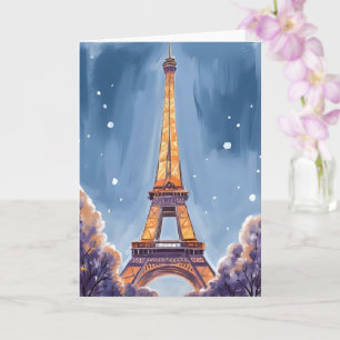 Cartão Torre Eiffel Alegre Aquarela de Natal de Paris