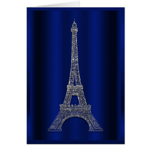 Cartão Torre Eiffel Azul Royal e Prata Paris Obrigado