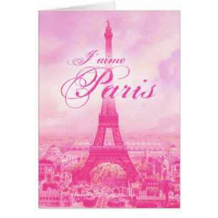 Cartão Torre Eiffel cor-de-rosa do vintage