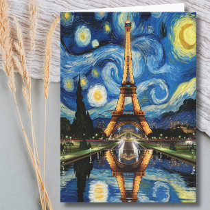Cartão Torre Eiffel de Paris estilo Van Gogh aniversário 