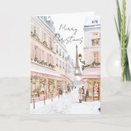 Cartão Torre Eiffel de Paris Rosa Corado Natal de Inverno