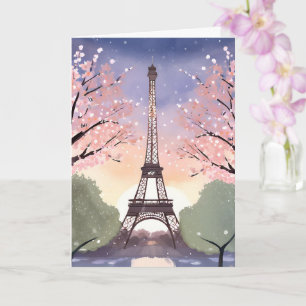 Cartão Torre Eiffel em Flor Paris França Aquarela