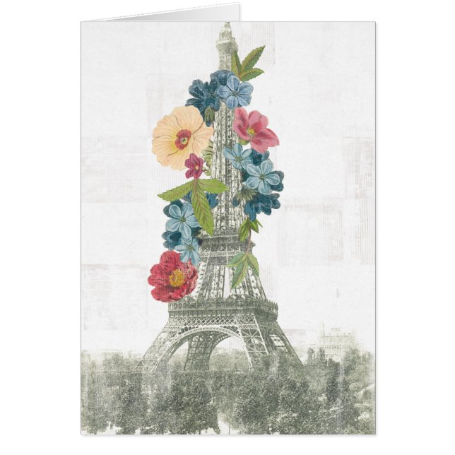 Cartão Torre Eiffel Floral | Paris, França (Frente)