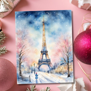 Cartão Torre Eiffel no Natal em Aquarela