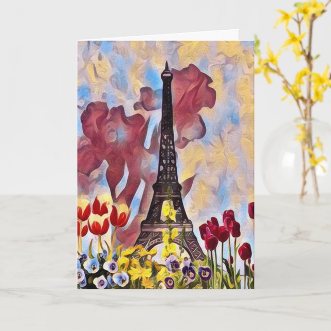 Cartão Torre Eiffel, Paris Íris, Tulipas Flores da Primav (Flor Amarela)