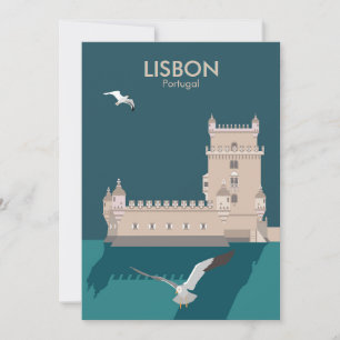 Cartão Torre Lisboa de Belem no estilo do poster vintage