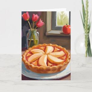 Cartão Torta de Maçã Aquarela Dia de Ação de Graças