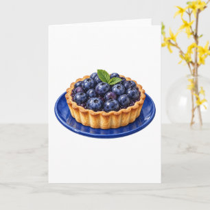 Cartão Torta de Mirtilo em um Prato Azul