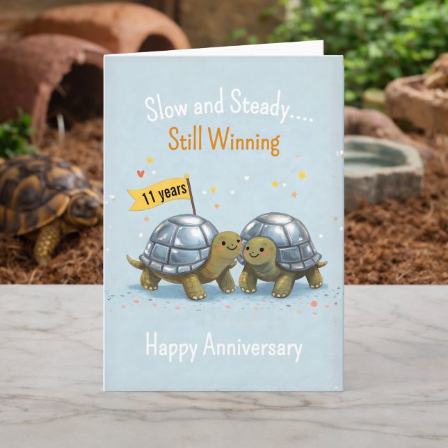 Cartão Tortoises anniversary Turtle 11th wedding (Criador carregado)