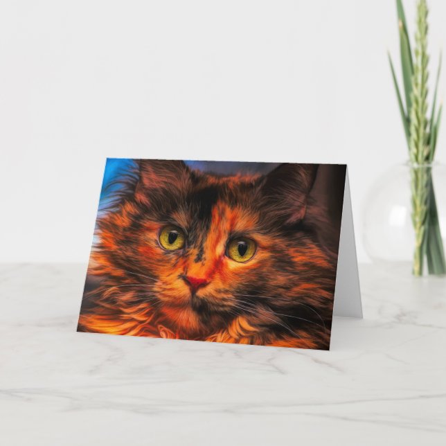 Cartão Tortoisesinferno Fluffy Cat Digital Oil Painting (Frente)