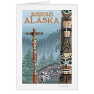 Cartão Totem pólos - Juneau de Alaska, Alaska