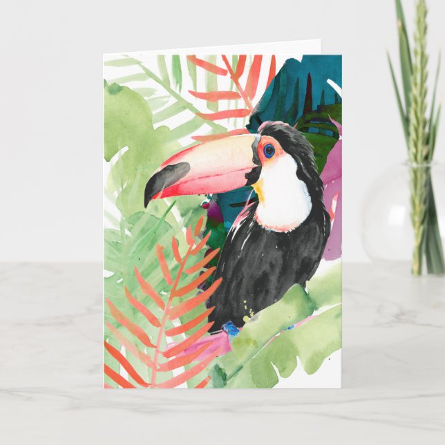 Cartão Toucan Portrait with Tropical Leaves (Frente)