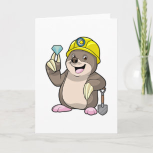 Cartão Toupeira como Mineiro com Pá & Diamante
