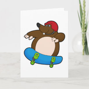 Cartão Toupeira como Patinador com Skate e Capacete