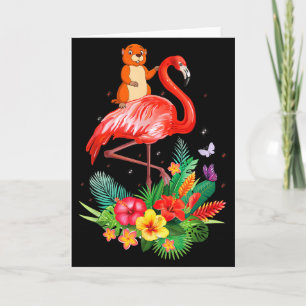 Cartão Toupeira Engraçada Montando Flamingo Flores Animal