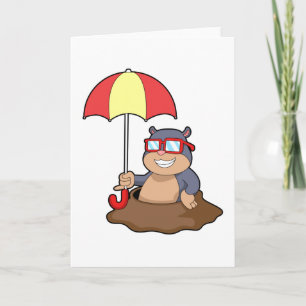 Cartão Toupeira na chuva com guarda-chuva