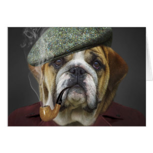 Cartão Touro Cão com Boné e Pipe