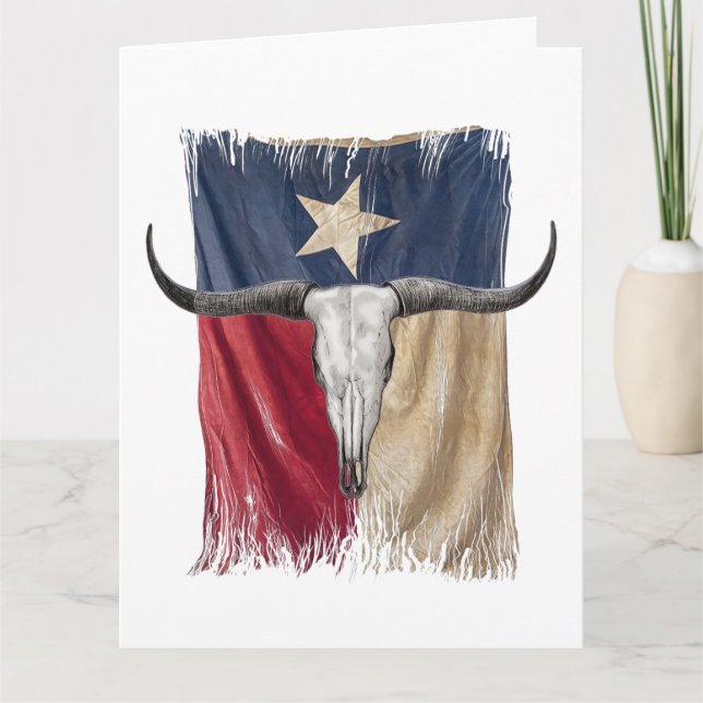 Cartão Touro Longhorn Caveira Distante Vestido Bandeira d (Frente)
