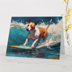 Cartão Touro Terrier Beach Surfing Painting