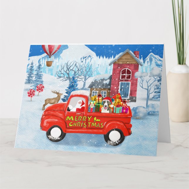 Cartão Touro Terrier Cão na Neve do Caminhão de Parto de  (Frente)