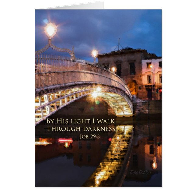 Cartão Trabalho 29:3 Pela luz Dele, eu ando pela escuridã (Frente)