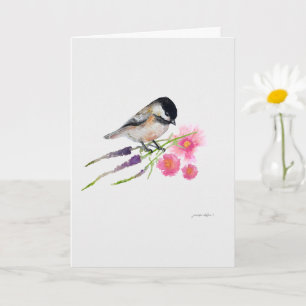 Cartão Trabalho de arte de Aquarela de Chickadee, com tam