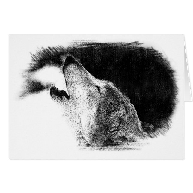 Cartão Trabalho de arte de desenho do lobo da Cinza branc (Frente Horizontal)