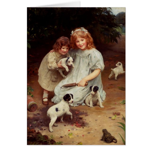 Cartão Trabalhos de arte do vintage - filhotes de (Frente)