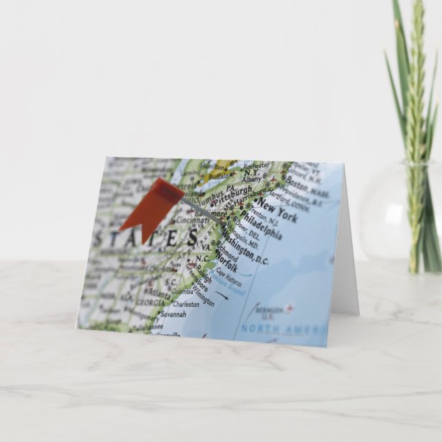 Cartão Trace o pino colocado em Washington, C.C. no mapa, (Frente)