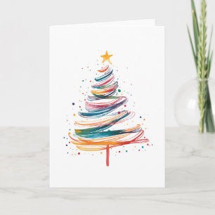 Cartão Traço Colorido de Pincel de Árvore de Natal abstra