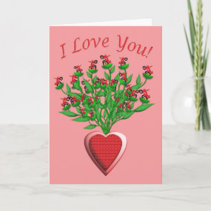 Cartão Tractor Bouquet with Red Heart Vase
