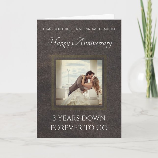 Cartão Tradicional de Couro Procura 3º Aniversário (Frente)