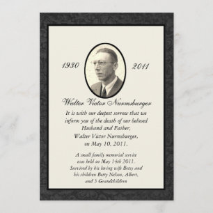 Cartão tradicional do anúncio da morte