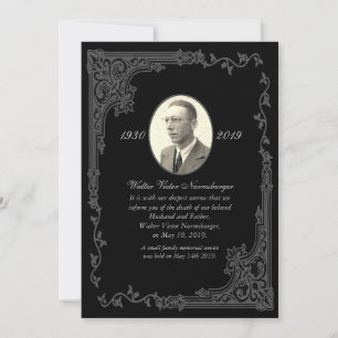 Cartão tradicional do anúncio da morte preta