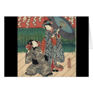Cartão tradicional sombrinha kimono japanese geisha