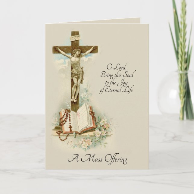 Cartão Traditional Catholic Sympathy Mass Offering Cross (Frente)