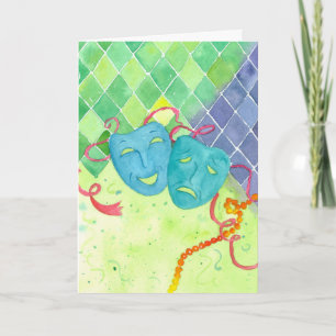 Cartão Tragedy Comedy Masks Happy Mardi Gras