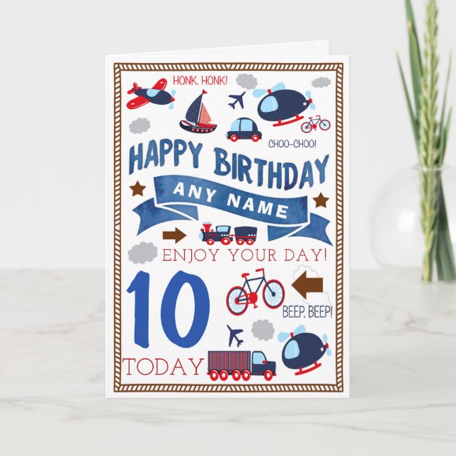 Cartão Train Plane Boat Car Personalised Birthday Card (Frente)
