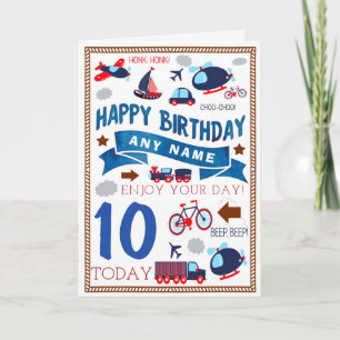 Cartão Train Plane Boat Car Personalised Birthday Card