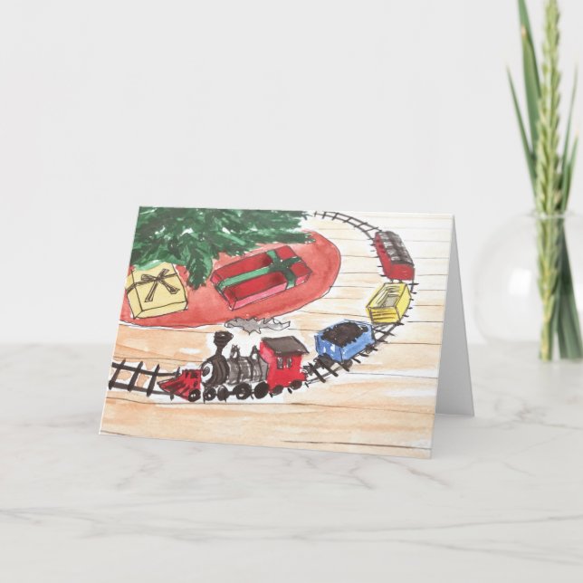 Cartão Train Set around the Christmas Tree Card (Frente)