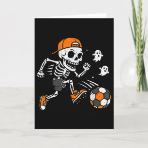 Cartão Traje de Halloween de Abóbora de Futebol Esqueleto