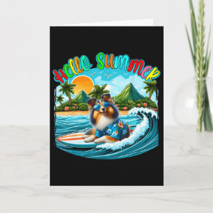 Cartão Traje de Verão Sheltie Óculos de Sol Surfando Na P