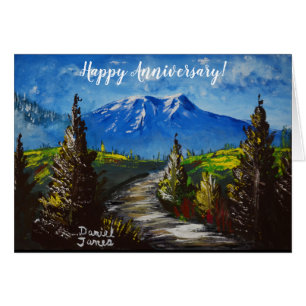 Cartão Trajeto feliz da montanha do aniversário