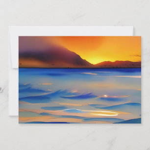Cartão Tranquil Ocean Sunset Watercolor Saudação Plana