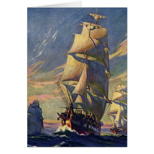 Cartão Transporte Antigo, Navios Clipper no Mar